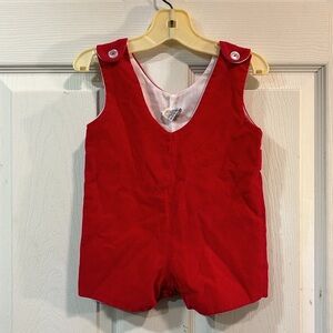 🎄 Vintage Cherubs Red Velvet Jon Jon Shortalls One Piece